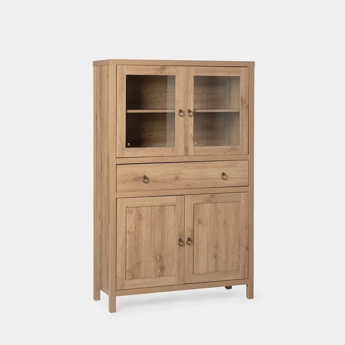 Vitrina en madera color natural con puertas de cristal Livorno – Klast