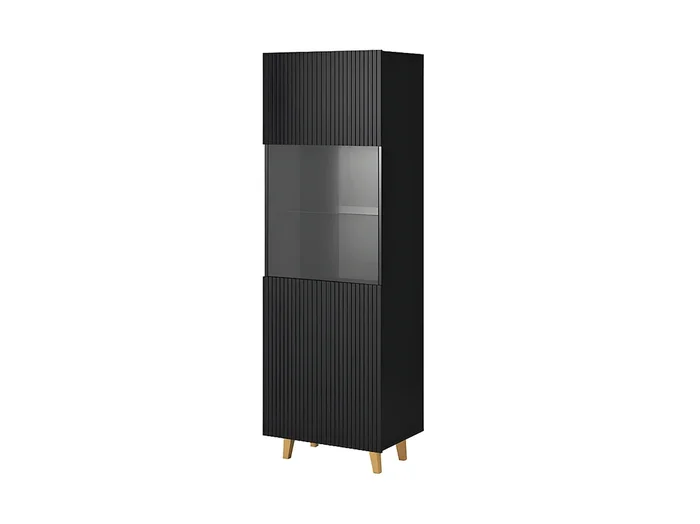 Vitrina Gustave de 2 nichos de diseño estriado en negro mate