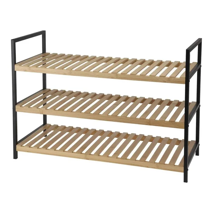 WELL HOME – Zapatero de bambú con 3 estantes en metal y bambú 70x30x48,5cm
