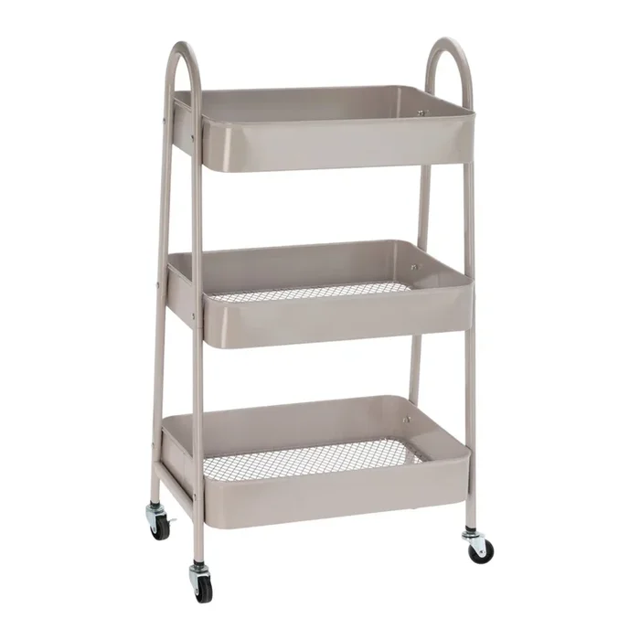 Well Home Carro de cocina ROLLING color Taupe con 3 Cestas y Ruedas 44×31,5×79,5cm