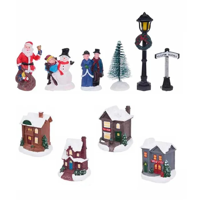 Well Home Pueblo Navideño decorativo de 14 Piezas y Luces LED