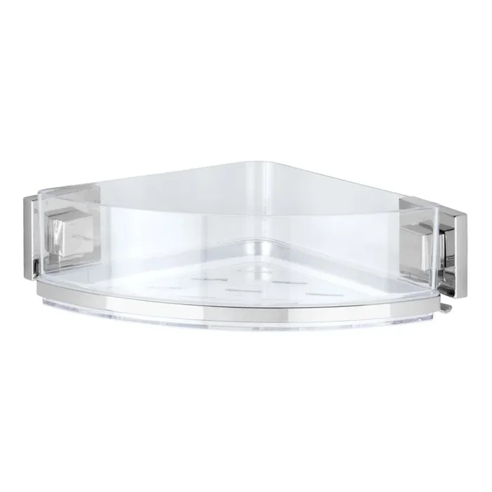 WENKO 22686100-Repisa de esquina VACUUM-LOC QUADRO ED 28×19,5 cm plateada/transparente