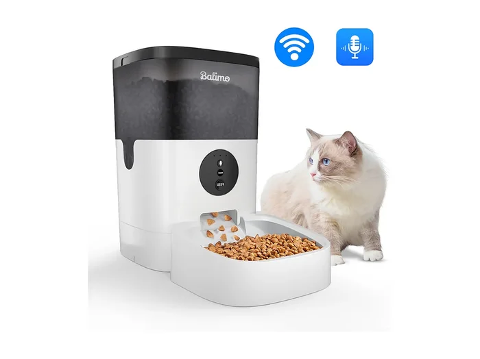 WIFI Distribuidor de Croquetas Balimo 4L para Gatos/Perros Control Remoto Teléfono Móvil LCD,Adaptador Secteu / Batería,Función de Registro