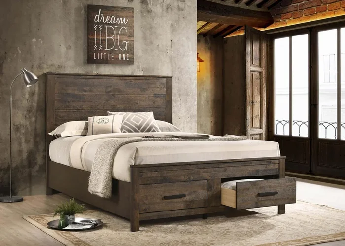 Woodmont Rustic Golden Brown Eastern King Storage Bed