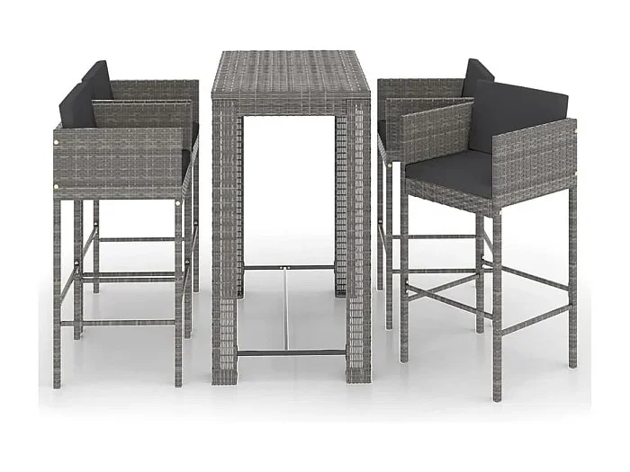 Xerid Set muebles bar jardín 5 piezas y cojines ratán sintético gris