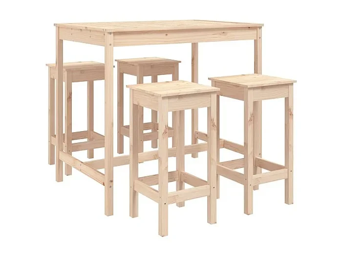 Ygin Set de mesa y taburetes altos jardín 5 pzas madera maciza pino