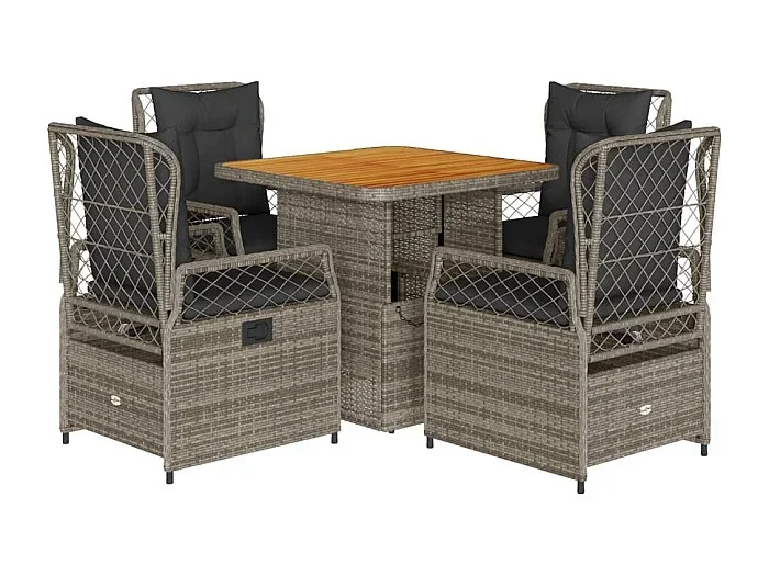 Ylva Set comedor de jardín 5 piezas con cojines ratán sintético gris