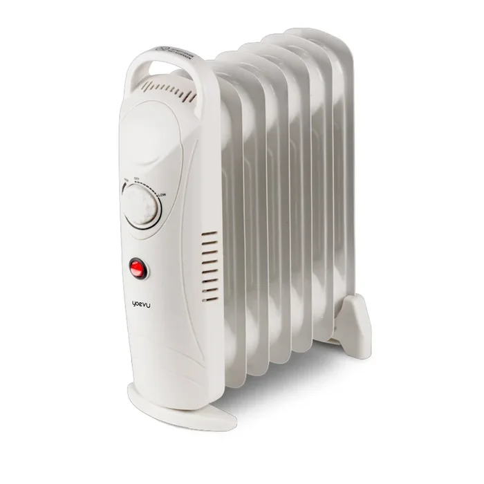 YOEVU – Mini Radiador 800W con 7 Elementos de Calor, Protección Contra Sobrecalentamiento, Compacto y Portátil, Diseño en Acero Inoxidable, Ahorro Energético, Base Antivuelco, Blanco