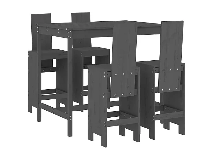 Yrave Set de mesa y taburetes altos jardín 5 piezas madera pino gris