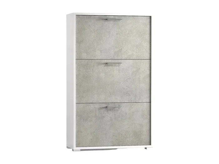 Zapatero Dferrari, Mueble de entrada polivalente con 3 puertas abatibles, zapatero moderno, 100% Made in Italy, 67x18h112 cm, Blanco y Cemento