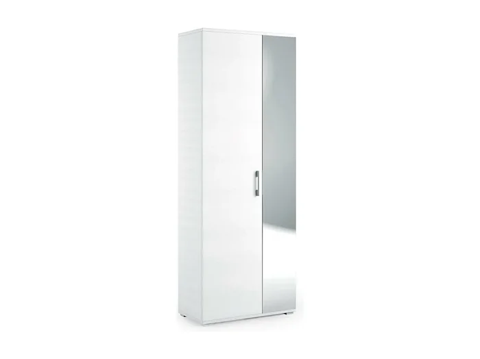 Zapatero Tarassaco, Mueble de entrada multiusos con puerta de espejo, Zapatero moderno con 6 estantes, 100% Made in Italy, 72x37h195 cm, Blanco