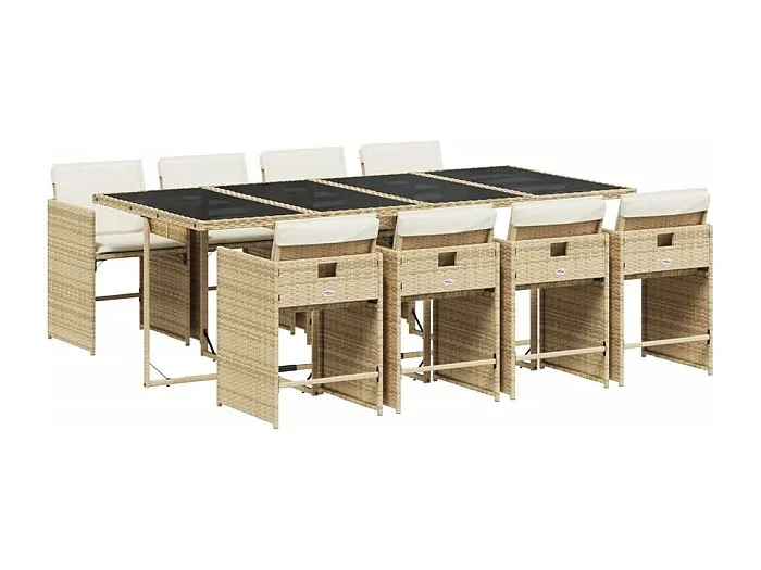 Zele Set comedor de jardín 9 pzas con cojines ratán sintético beige