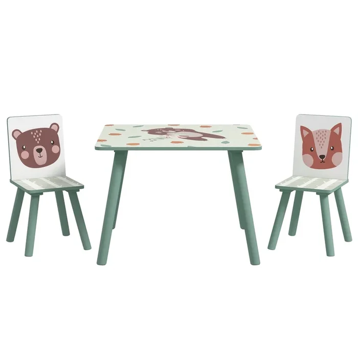 ZONEKIZ Mesa y Sillas Infantiles de 3 Piezas Mesa Infantil con 2 Sillas Juego de Muebles para Actividades para Niños de 3-8 Años para Dormitorio Sala de Juegos Verde y Blanco